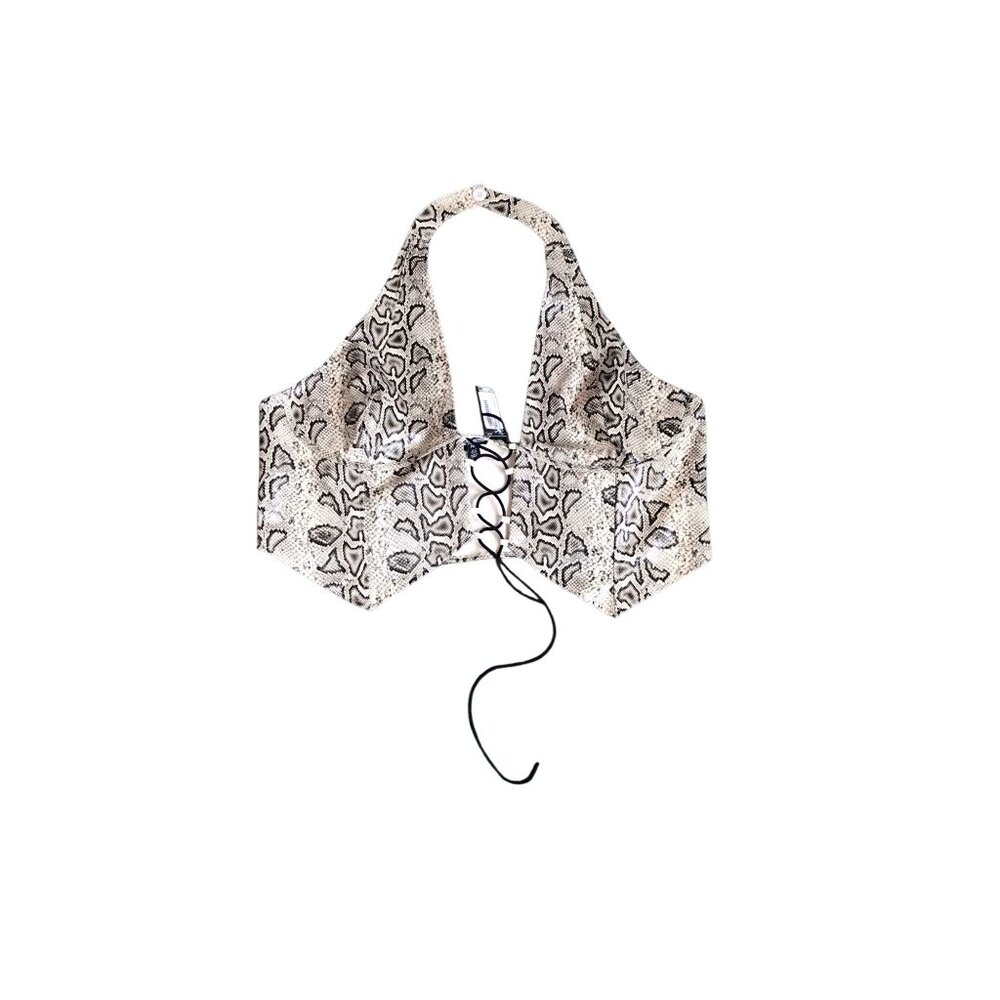 NWT PrettyLittleThing Faux Snakeprint Halter Top